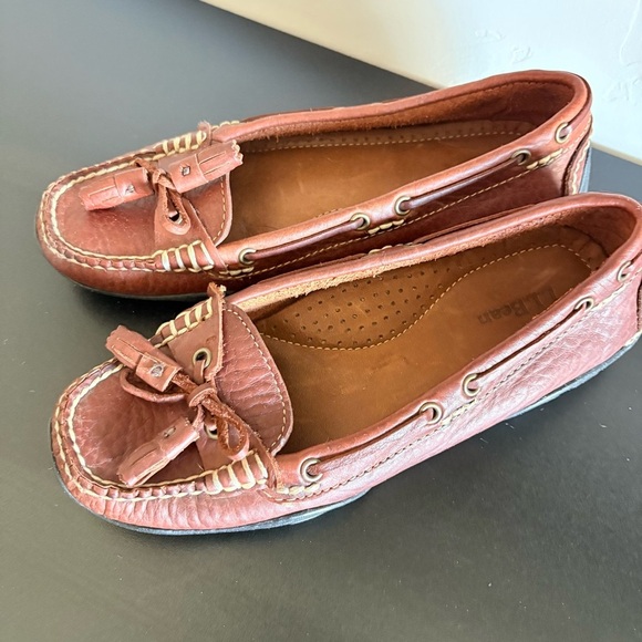 NWOT L.L. Bean Women's Brown Leather Loafer Driving Moccasins w/Tassel Comfort - Picture 5 of 12